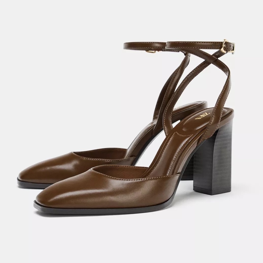Zara Elegant Brown Leather Heels